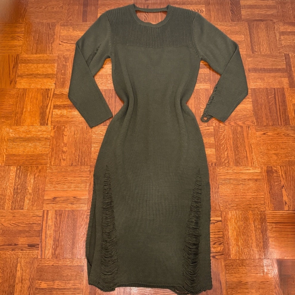 Khaki Knit Long Dress Open Back with Slits | Brand: NUDE | Size: Women's S/M